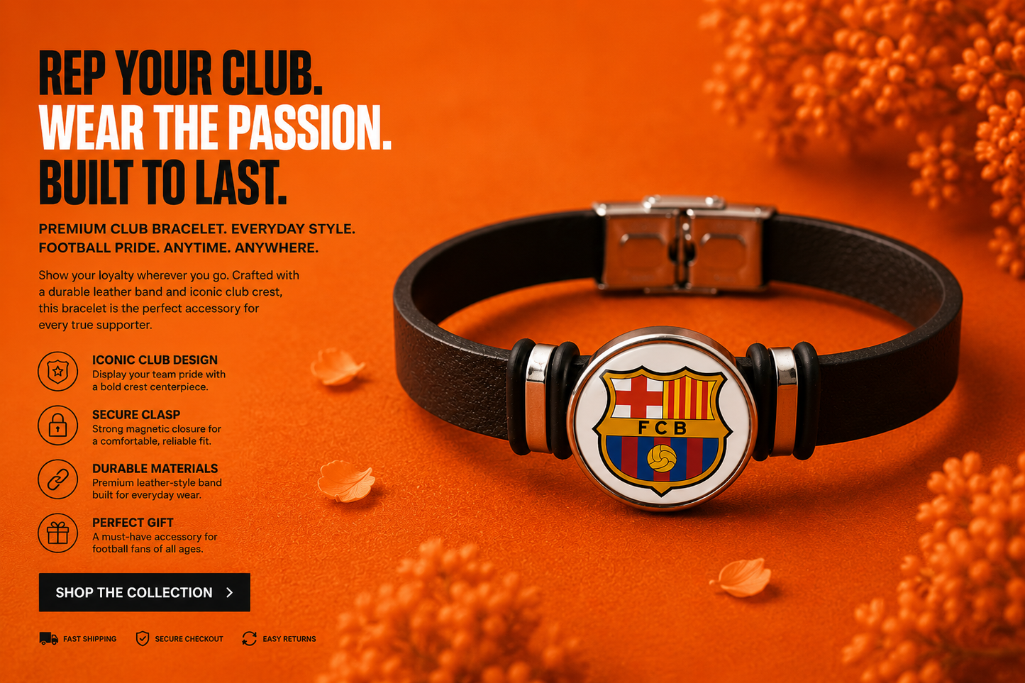 Football Club Snap Bracelet with Crystal Design