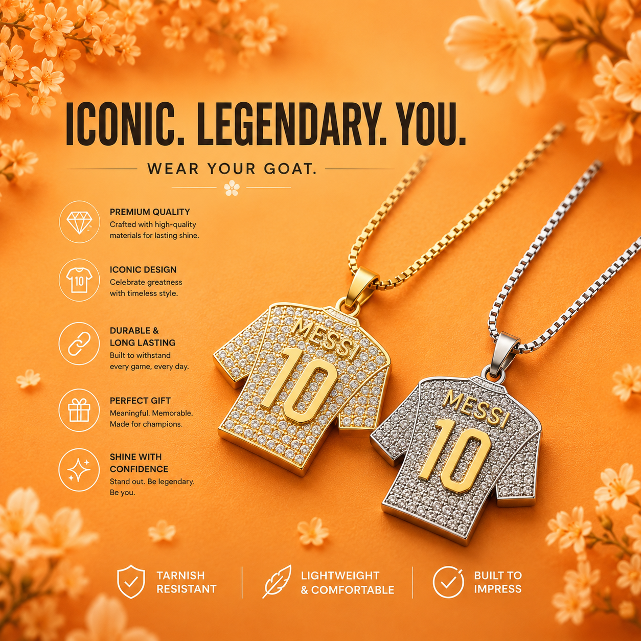 Eco-friendly alloy jewelry: gold-plated, diamond-encrusted soccer jersey pendant (No. 10), fashionable necklace